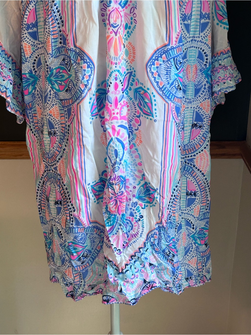 Lilly Pulitzer Fawna Off-The-Shoulder Dress White Pink Blue Chic Retreat Large - Picture 7 of 10